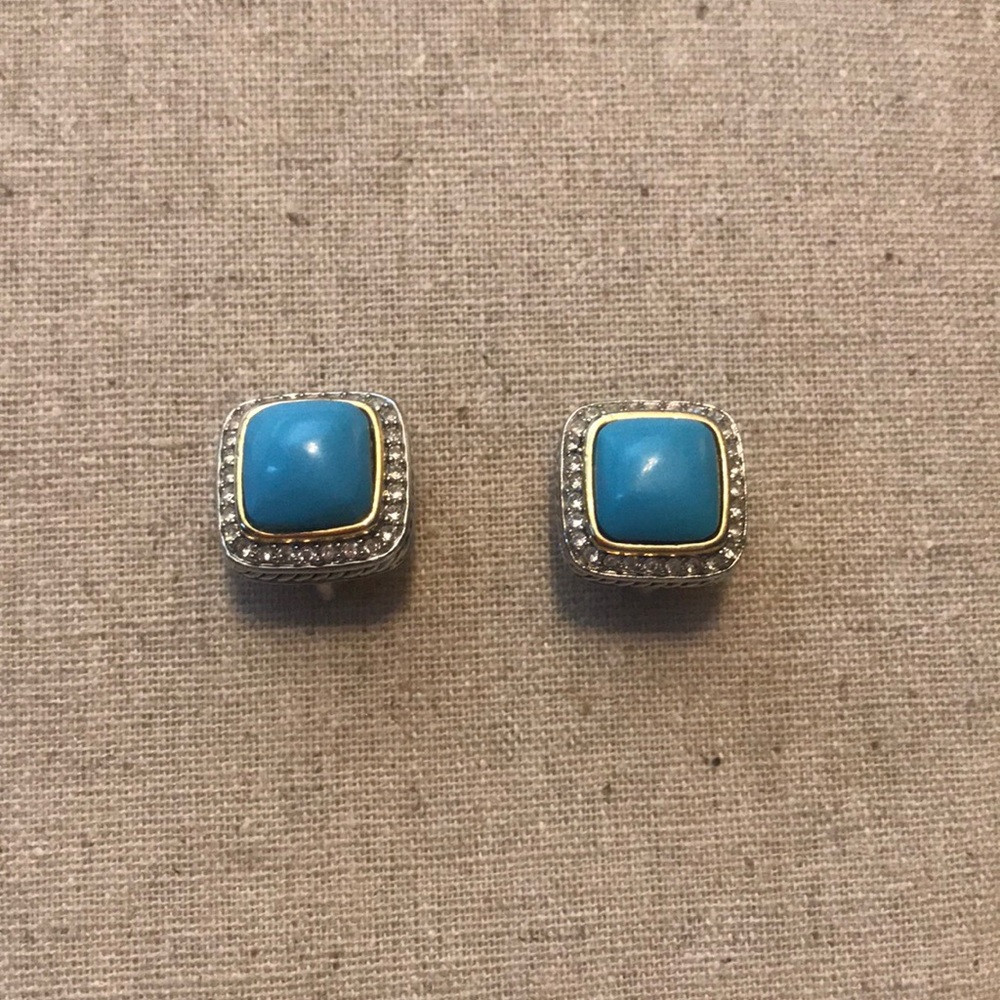Turquoise/rhinestone lever back earrings